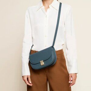 Leatherology Katy Small Saddle Crossbody Bag, River Blue Leather, Brand New